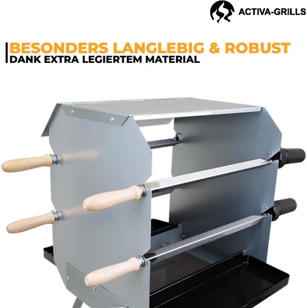 ACTIVA Mutzbratengrill I Premium Mangal Grill inkl. inkl. batteriebetriebem Motor & Spieße I Robuster Holzgrill für ein einzigartiges Grillerlebnis, aus Legierter Stahl 2
