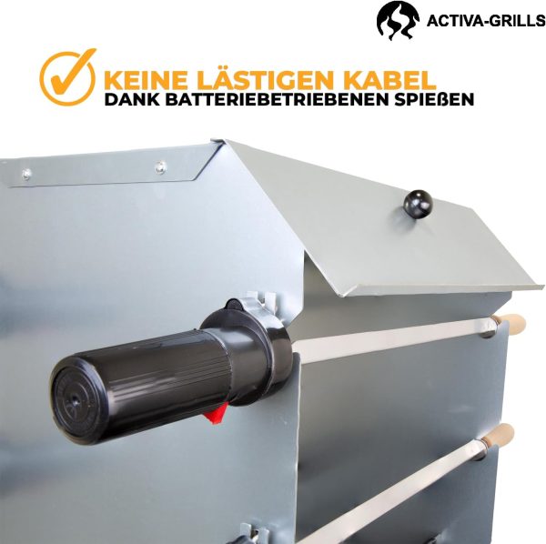 ACTIVA Mutzbratengrill I Premium Mangal Grill inkl. inkl. batteriebetriebem Motor & Spieße I Robuster Holzgrill für ein einzigartiges Grillerlebnis, aus Legierter Stahl 4