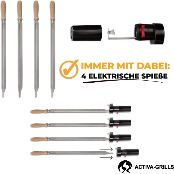 ACTIVA Mutzbratengrill I Premium Mangal Grill inkl. inkl. batteriebetriebem Motor & Spieße I Robuster Holzgrill für ein einzigartiges Grillerlebnis, aus Legierter Stahl 5