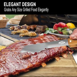 Grill Zubehör für Gasgrill Holzkohlegrill, Grillzange Edelstahl mit Holz Griff, Grillbesteck 43cm Lang, Geschenke für Männer，Papa，Ehemann 7
