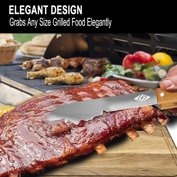 Grill Zubehör für Gasgrill Holzkohlegrill, Grillzange Edelstahl mit Holz Griff, Grillbesteck 43cm Lang, Geschenke für Männer，Papa，Ehemann 2