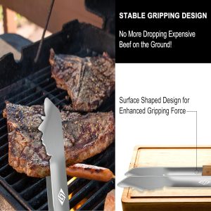 Grill Zubehör für Gasgrill Holzkohlegrill, Grillzange Edelstahl mit Holz Griff, Grillbesteck 43cm Lang, Geschenke für Männer，Papa，Ehemann 9