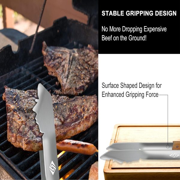 Grill Zubehör für Gasgrill Holzkohlegrill, Grillzange Edelstahl mit Holz Griff, Grillbesteck 43cm Lang, Geschenke für Männer，Papa，Ehemann 3