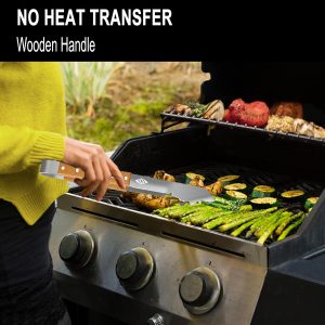 Grill Zubehör für Gasgrill Holzkohlegrill, Grillzange Edelstahl mit Holz Griff, Grillbesteck 43cm Lang, Geschenke für Männer，Papa，Ehemann 11