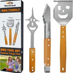 Grill Zubehör für Gasgrill Holzkohlegrill, Grillzange Edelstahl mit Holz Griff, Grillbesteck 43cm Lang, Geschenke für Männer，Papa，Ehemann 15