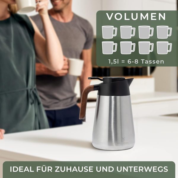 WALDWERK Thermoskanne (1,5L) - Kaffeekanne aus doppelwandigem 304 Edelstahl - Isolierkanne mit tropffreiem Ausguss - Kaffeekanne Thermo 2