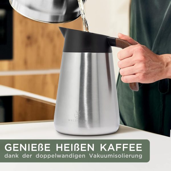 WALDWERK Thermoskanne (1,5L) - Kaffeekanne aus doppelwandigem 304 Edelstahl - Isolierkanne mit tropffreiem Ausguss - Kaffeekanne Thermo 3