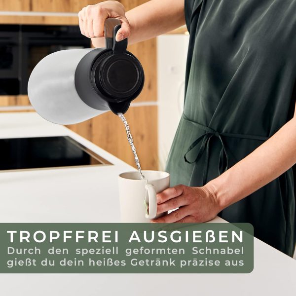 WALDWERK Thermoskanne (1,5L) - Kaffeekanne aus doppelwandigem 304 Edelstahl - Isolierkanne mit tropffreiem Ausguss - Kaffeekanne Thermo 4