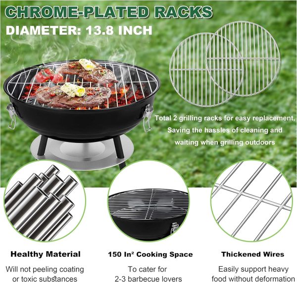 Joyfair Holzkohlegrill mit 2 Grillrosten, 35,6 cm kleiner, tragbarer Grill mit Deckel für Outdoor-Camping/Terrasse/Hinterhofgrill/Tischkochen, emailliert, Dual-Ventilationssystem, Schwarz 2