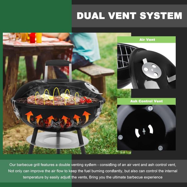 Joyfair Holzkohlegrill mit 2 Grillrosten, 35,6 cm kleiner, tragbarer Grill mit Deckel für Outdoor-Camping/Terrasse/Hinterhofgrill/Tischkochen, emailliert, Dual-Ventilationssystem, Schwarz 3