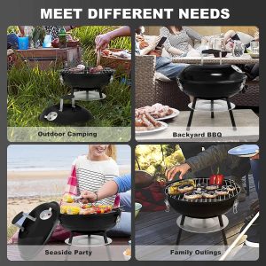 Joyfair Holzkohlegrill mit 2 Grillrosten, 35,6 cm kleiner, tragbarer Grill mit Deckel für Outdoor-Camping/Terrasse/Hinterhofgrill/Tischkochen, emailliert, Dual-Ventilationssystem, Schwarz 16