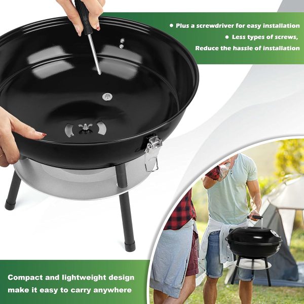 Joyfair Holzkohlegrill mit 2 Grillrosten, 35,6 cm kleiner, tragbarer Grill mit Deckel für Outdoor-Camping/Terrasse/Hinterhofgrill/Tischkochen, emailliert, Dual-Ventilationssystem, Schwarz 7