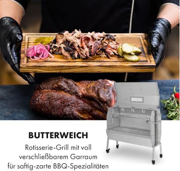 Klarstein 2-in-1 Rotisserie Grill mit Motor, Grill mit Drehspieß, Großer Spießgrill für Spanferkel, Grill mit Sichtfenster, Spieß Grill mit Edelstahl-Rost, Großer Holzkohlegrill mit Bodenrollen 2