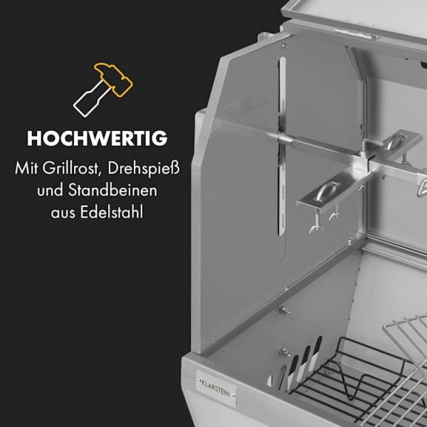 Klarstein 2-in-1 Rotisserie Grill mit Motor, Grill mit Drehspieß, Großer Spießgrill für Spanferkel, Grill mit Sichtfenster, Spieß Grill mit Edelstahl-Rost, Großer Holzkohlegrill mit Bodenrollen 3
