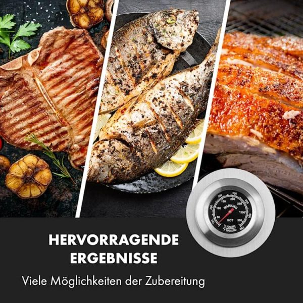 Klarstein 2-in-1 Rotisserie Grill mit Motor, Grill mit Drehspieß, Großer Spießgrill für Spanferkel, Grill mit Sichtfenster, Spieß Grill mit Edelstahl-Rost, Großer Holzkohlegrill mit Bodenrollen 7