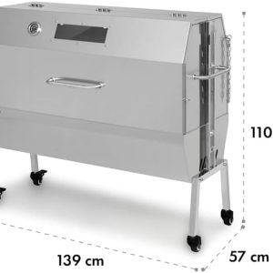 Klarstein 2-in-1 Rotisserie Grill mit Motor, Grill mit Drehspieß, Großer Spießgrill für Spanferkel, Grill mit Sichtfenster, Spieß Grill mit Edelstahl-Rost, Großer Holzkohlegrill mit Bodenrollen 24