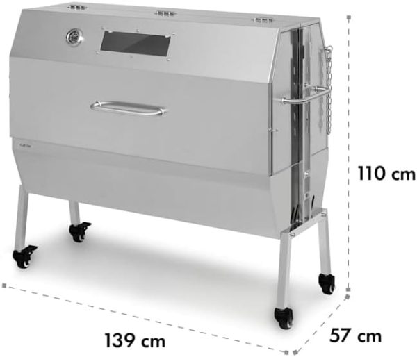 Klarstein 2-in-1 Rotisserie Grill mit Motor, Grill mit Drehspieß, Großer Spießgrill für Spanferkel, Grill mit Sichtfenster, Spieß Grill mit Edelstahl-Rost, Großer Holzkohlegrill mit Bodenrollen 9