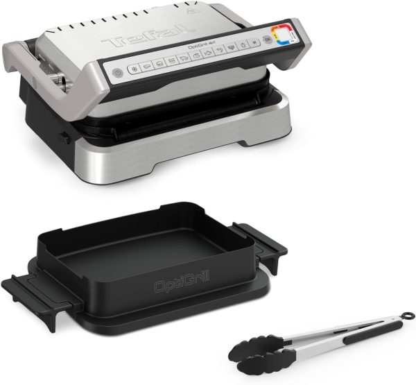 Tefal OptiGrill 4in1 Kontaktgrill mit Backschale, Aufklappbar, Tischgrill, 9 Programme, Garstufenanzeige, Elektrogrill, Backofen, GC776D10, Edelstahl/Schwarz 1