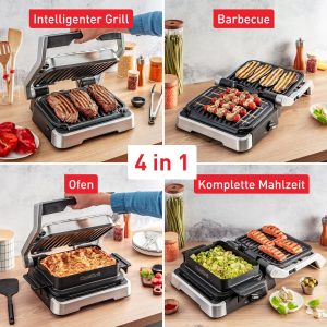 Tefal OptiGrill 4in1 Kontaktgrill mit Backschale, Aufklappbar, Tischgrill, 9 Programme, Garstufenanzeige, Elektrogrill, Backofen, GC776D10, Edelstahl/Schwarz 10