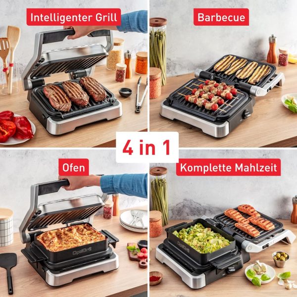 Tefal OptiGrill 4in1 Kontaktgrill mit Backschale, Aufklappbar, Tischgrill, 9 Programme, Garstufenanzeige, Elektrogrill, Backofen, GC776D10, Edelstahl/Schwarz 3