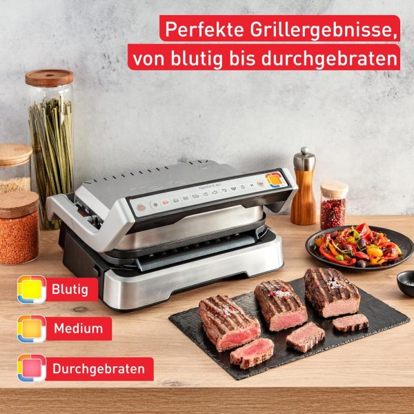 Tefal OptiGrill 4in1 Kontaktgrill mit Backschale, Aufklappbar, Tischgrill, 9 Programme, Garstufenanzeige, Elektrogrill, Backofen, GC776D10, Edelstahl/Schwarz 4