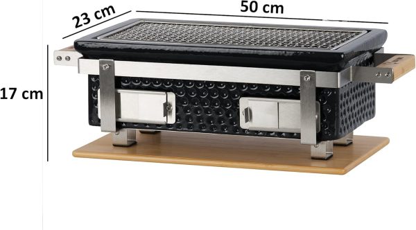 BBQ-Toro Keramik Tischgrill mit Holzunterlage | 50 x 23 x 17 cm | Hibachi Tischgrill ohne Strom | Schwarz | Minigrill, Tischgrill Holzkohle, Kohlegrill Camping Grill Holzkohle, Mini Grill Holzkohle 4