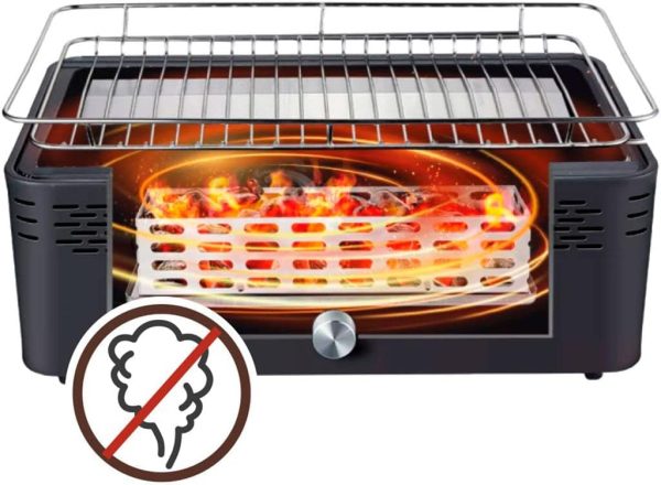 Aktive Tragbarer Holzkohlegrill, wiederaufladbar, rauchfrei, rechteckig, Tropfschutz, Maße 45 x 28 x 19 cm, inklusive Tragetasche, Terrassengrill, Balkon (63004) 4