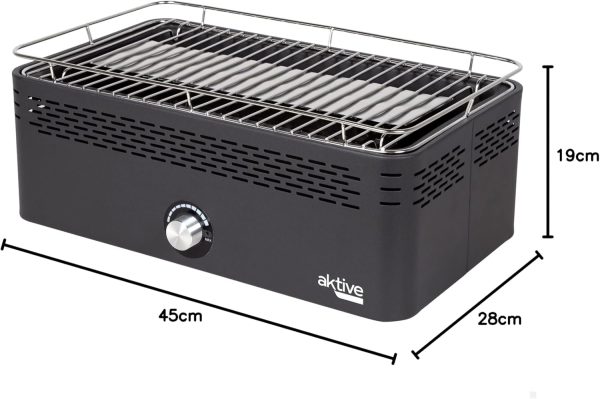 Aktive Tragbarer Holzkohlegrill, wiederaufladbar, rauchfrei, rechteckig, Tropfschutz, Maße 45 x 28 x 19 cm, inklusive Tragetasche, Terrassengrill, Balkon (63004) 7
