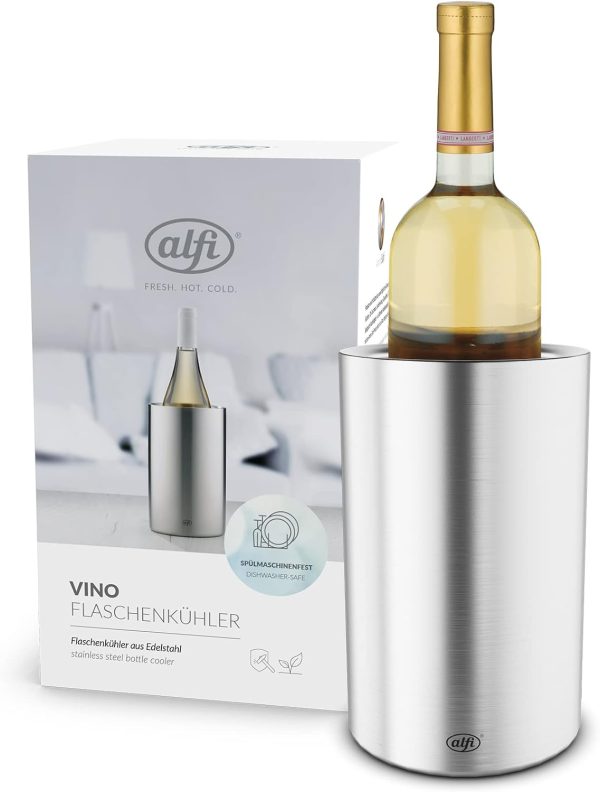 alfi Weinkühler Edelstahl Vino, Flaschenkühler doppelwandig 0457.205.100 Sektkühler kann im Gefrierfach vorgekühlt werden & 0030.000.000 Kühlakku Aktiv-Flaschenkühler, 2er-Set 2