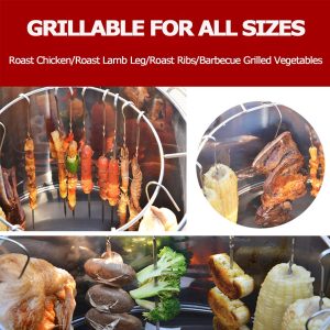 RIIGOOG Tragbarer Holzkohlegrill, große Kapazität, Edelstahl, geschmorter Grill, 360 °, Rundum-Grill-Werkzeuge für Terrasse, Hinterhof, Outdoor, Camping, Picknick, mit 50 Spießen 10