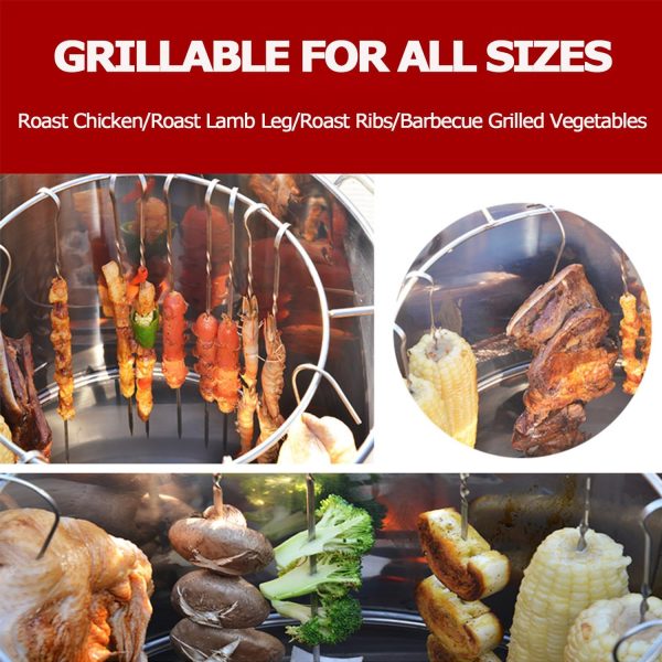 RIIGOOG Tragbarer Holzkohlegrill, große Kapazität, Edelstahl, geschmorter Grill, 360 °, Rundum-Grill-Werkzeuge für Terrasse, Hinterhof, Outdoor, Camping, Picknick, mit 50 Spießen 3