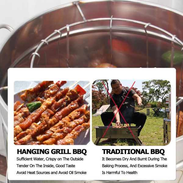 RIIGOOG Tragbarer Holzkohlegrill, große Kapazität, Edelstahl, geschmorter Grill, 360 °, Rundum-Grill-Werkzeuge für Terrasse, Hinterhof, Outdoor, Camping, Picknick, mit 50 Spießen 6