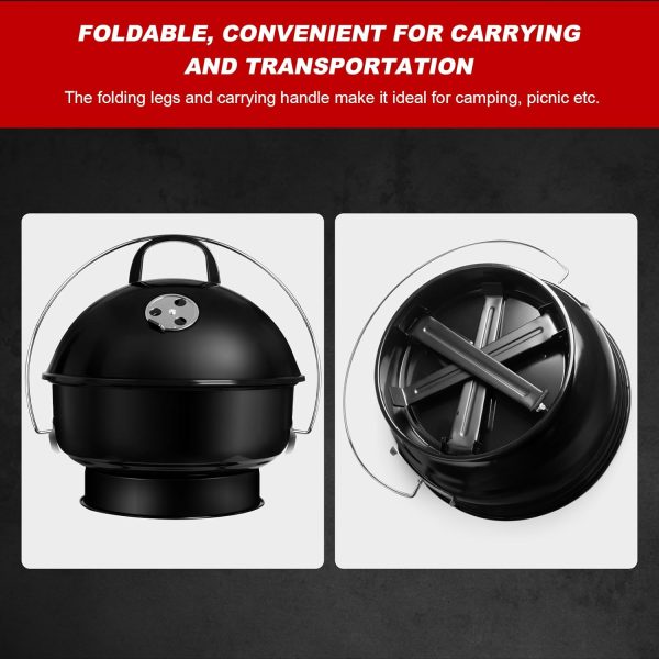 SunJas Holzkohlegrill mit Deckel Kugelgrill Klappgrill Campinggrill tragbarer Tischgrill BBQ Grills für 2-4 Personen, Kohlegrill für Camping & Gartenparty 3