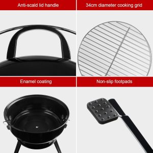 SunJas Holzkohlegrill mit Deckel Kugelgrill Klappgrill Campinggrill tragbarer Tischgrill BBQ Grills für 2-4 Personen, Kohlegrill für Camping & Gartenparty 12