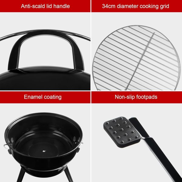 SunJas Holzkohlegrill mit Deckel Kugelgrill Klappgrill Campinggrill tragbarer Tischgrill BBQ Grills für 2-4 Personen, Kohlegrill für Camping & Gartenparty 4