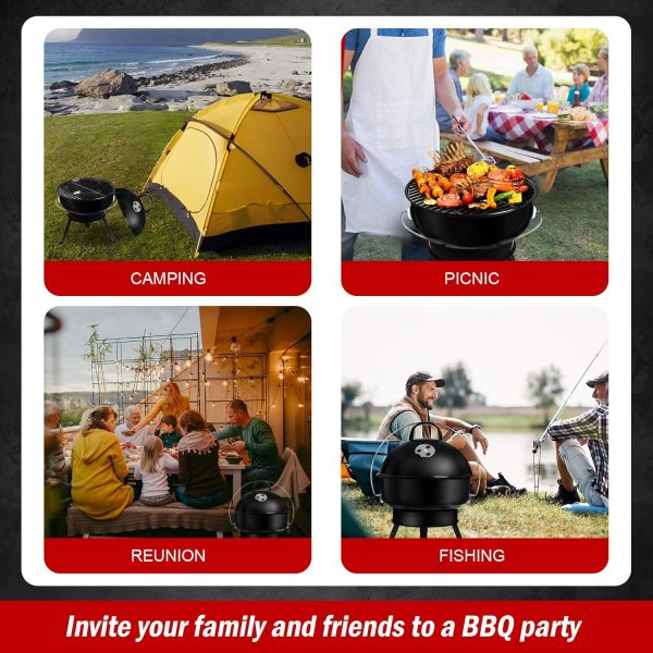 SunJas Holzkohlegrill mit Deckel Kugelgrill Klappgrill Campinggrill tragbarer Tischgrill BBQ Grills für 2-4 Personen, Kohlegrill für Camping & Gartenparty 5