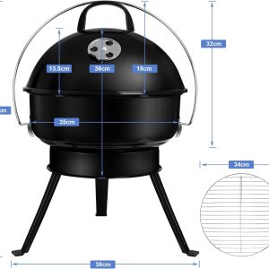 SunJas Holzkohlegrill mit Deckel Kugelgrill Klappgrill Campinggrill tragbarer Tischgrill BBQ Grills für 2-4 Personen, Kohlegrill für Camping & Gartenparty 16