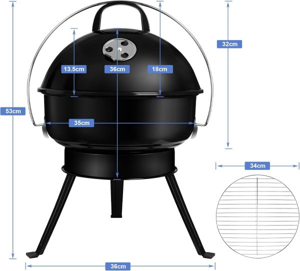 SunJas Holzkohlegrill mit Deckel Kugelgrill Klappgrill Campinggrill tragbarer Tischgrill BBQ Grills für 2-4 Personen, Kohlegrill für Camping & Gartenparty 6