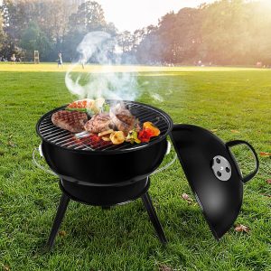 SunJas Holzkohlegrill mit Deckel Kugelgrill Klappgrill Campinggrill tragbarer Tischgrill BBQ Grills für 2-4 Personen, Kohlegrill für Camping & Gartenparty 18
