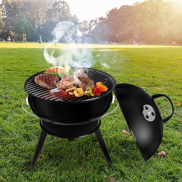 SunJas Holzkohlegrill mit Deckel Kugelgrill Klappgrill Campinggrill tragbarer Tischgrill BBQ Grills für 2-4 Personen, Kohlegrill für Camping & Gartenparty 7