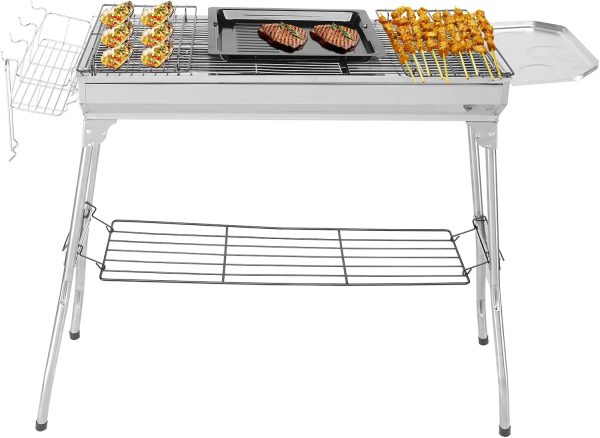 LEADZM Holzkohlegrill, Edelstahl Camping Klappgrill,70x31x71cm Außen, Terrasse, Camping, Grillparty, 5-10 Personen Verwendung (100x31x71cm) 1