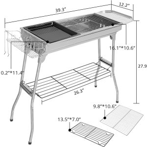 LEADZM Holzkohlegrill, Edelstahl Camping Klappgrill,70x31x71cm Außen, Terrasse, Camping, Grillparty, 5-10 Personen Verwendung (100x31x71cm) 10
