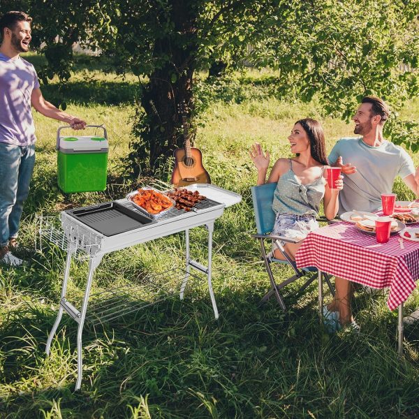 LEADZM Holzkohlegrill, Edelstahl Camping Klappgrill,70x31x71cm Außen, Terrasse, Camping, Grillparty, 5-10 Personen Verwendung (100x31x71cm) 5