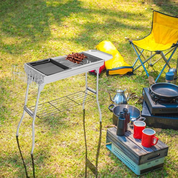 LEADZM Holzkohlegrill, Edelstahl Camping Klappgrill,70x31x71cm Außen, Terrasse, Camping, Grillparty, 5-10 Personen Verwendung (100x31x71cm) 6