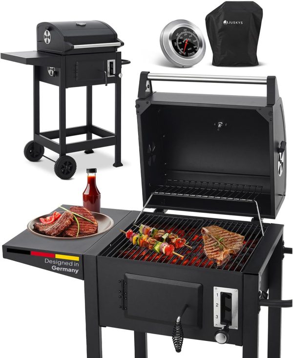 Juskys Holzkohlegrill Missouri mit Deckel - Große Grillfläche, Grillrost, variable Kohlewanne - Holzkohle Grill Grillwagen mit Räder & Abdeckhaube 1