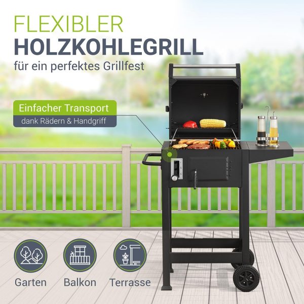 Juskys Holzkohlegrill Missouri mit Deckel - Große Grillfläche, Grillrost, variable Kohlewanne - Holzkohle Grill Grillwagen mit Räder & Abdeckhaube 2