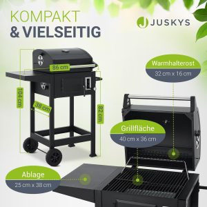 Juskys Holzkohlegrill Missouri mit Deckel - Große Grillfläche, Grillrost, variable Kohlewanne - Holzkohle Grill Grillwagen mit Räder & Abdeckhaube 10