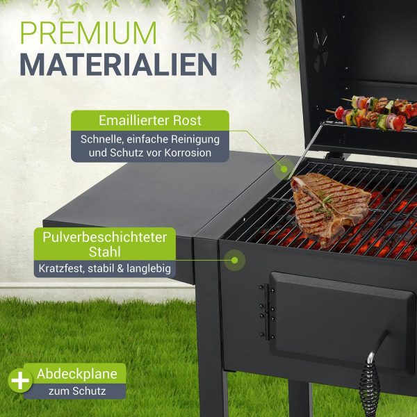 Juskys Holzkohlegrill Missouri mit Deckel - Große Grillfläche, Grillrost, variable Kohlewanne - Holzkohle Grill Grillwagen mit Räder & Abdeckhaube 4
