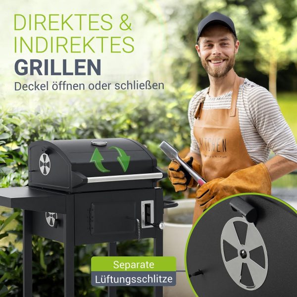 Juskys Holzkohlegrill Missouri mit Deckel - Große Grillfläche, Grillrost, variable Kohlewanne - Holzkohle Grill Grillwagen mit Räder & Abdeckhaube 5