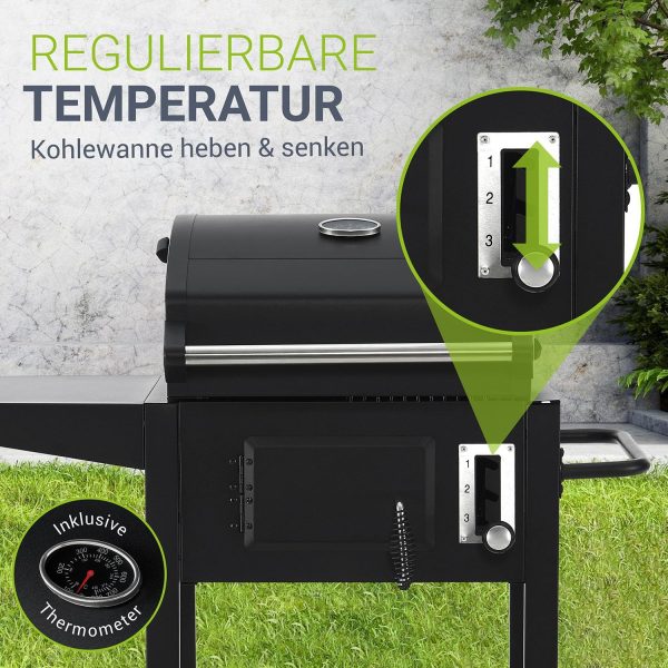 Juskys Holzkohlegrill Missouri mit Deckel - Große Grillfläche, Grillrost, variable Kohlewanne - Holzkohle Grill Grillwagen mit Räder & Abdeckhaube 6